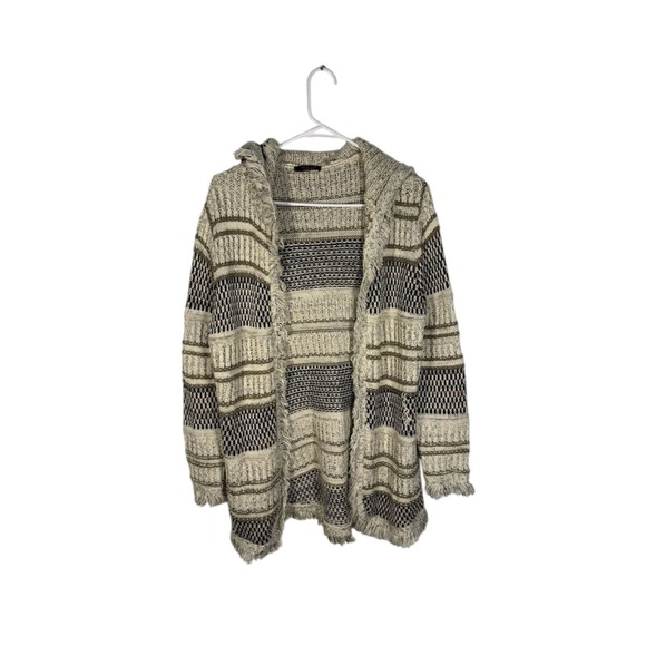 FYLO London Hooded Cardigan Fringe Trim Knit Sweater Coat Bohemian Size 2/6 - Picture 2 of 3